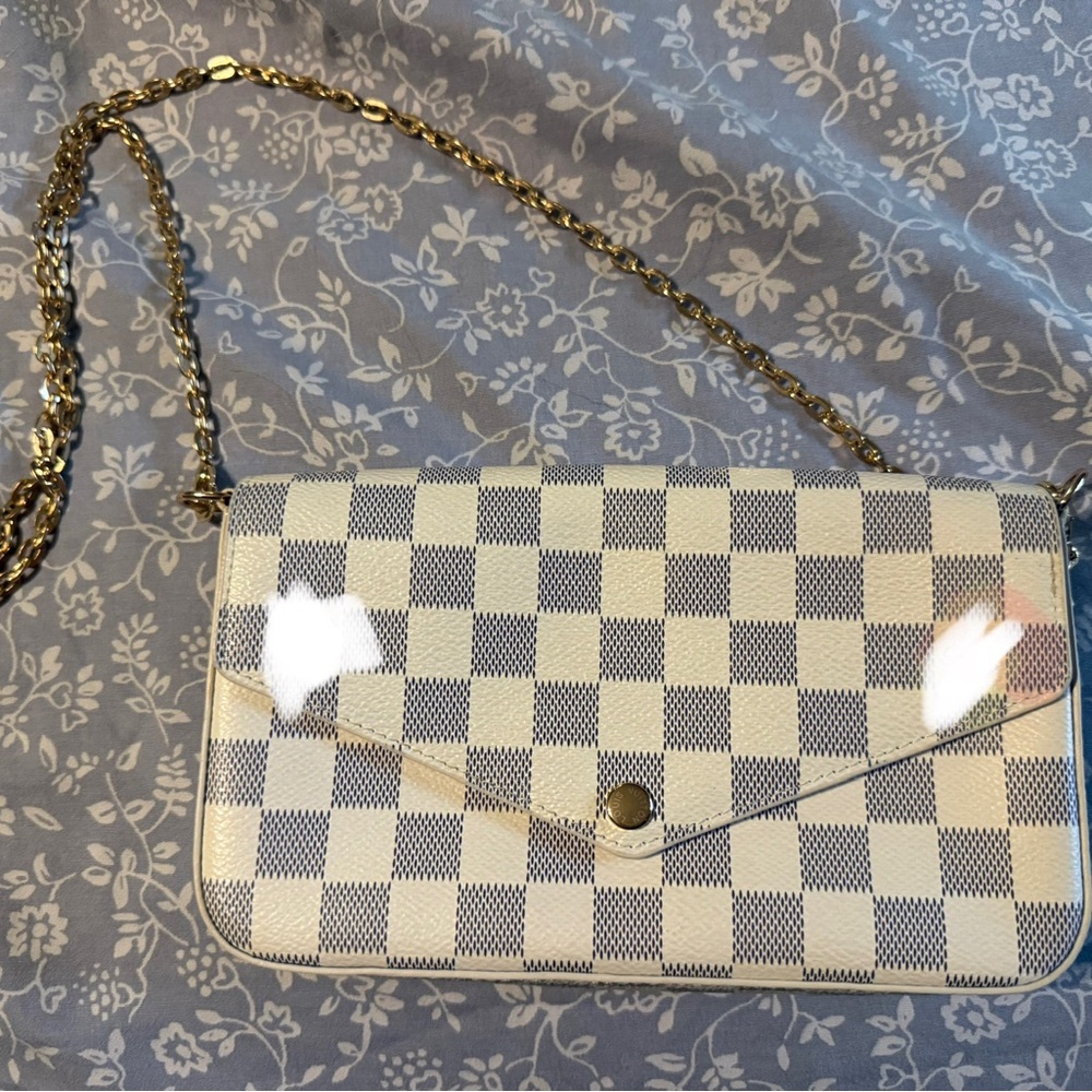 Chain Strap Checkered Envelope Shoulder Bag - Cream & Blue